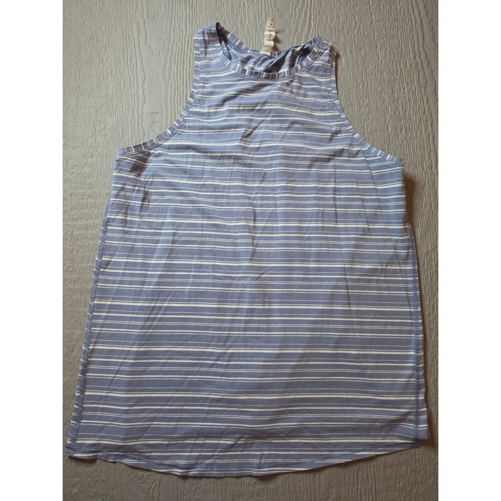 Lululemon Blue White Striped Pima Cotton Split Back Racerback Tank Top Size 10